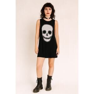 Lauren Moshi Beverly Hills Tank Shirt Dress Skull Studded Mini Short Black Large